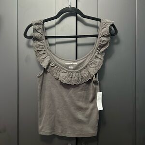 American Eagle off shoulder ruffle collar tank. Charcoal. Size S. New w/tags.